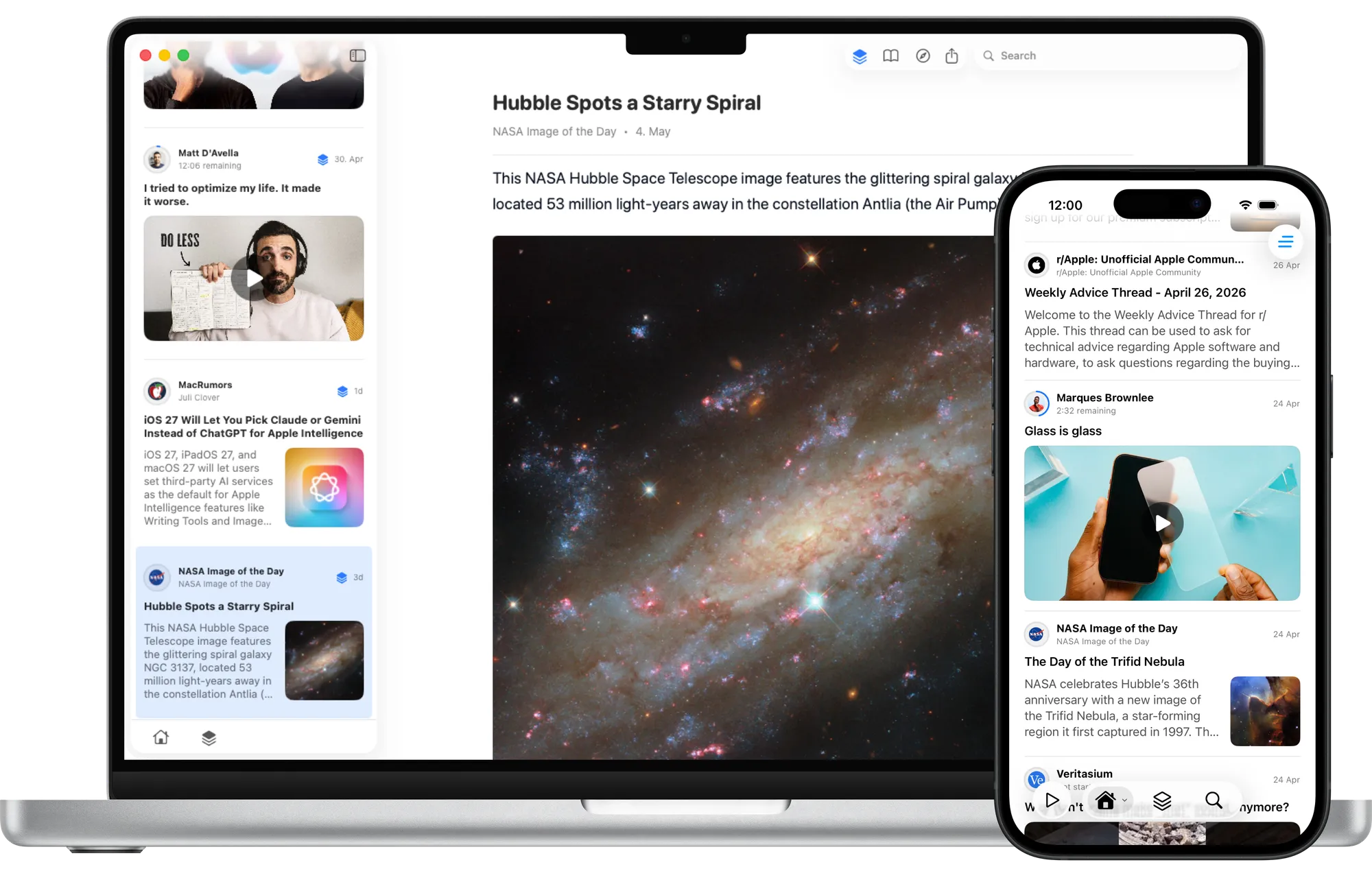 Flat, one calm timeline for everything you follow